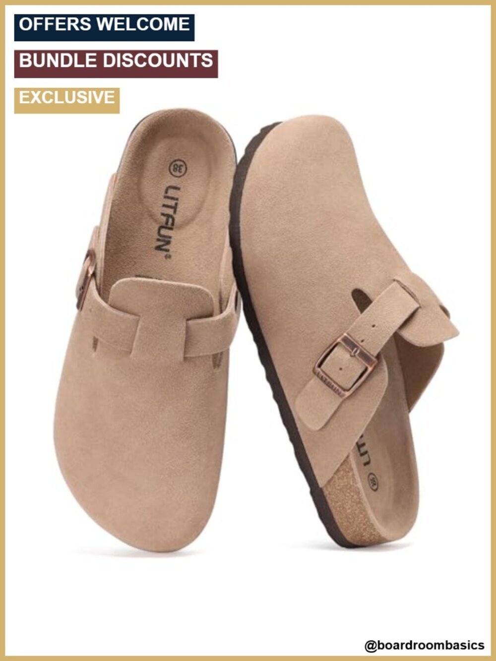 Genuine Suede Clogs with Arch Support Cork Footbed Slip On